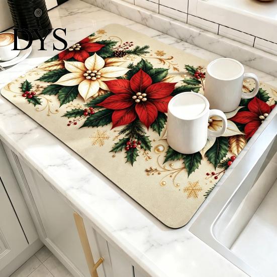 Non Slip Hot Pot Trivet Floral Dish Drying Mat, Absorbent Diatomaceous Earth Anti Scalding Easy Clean Kitchen Accessories Countertop Protector,