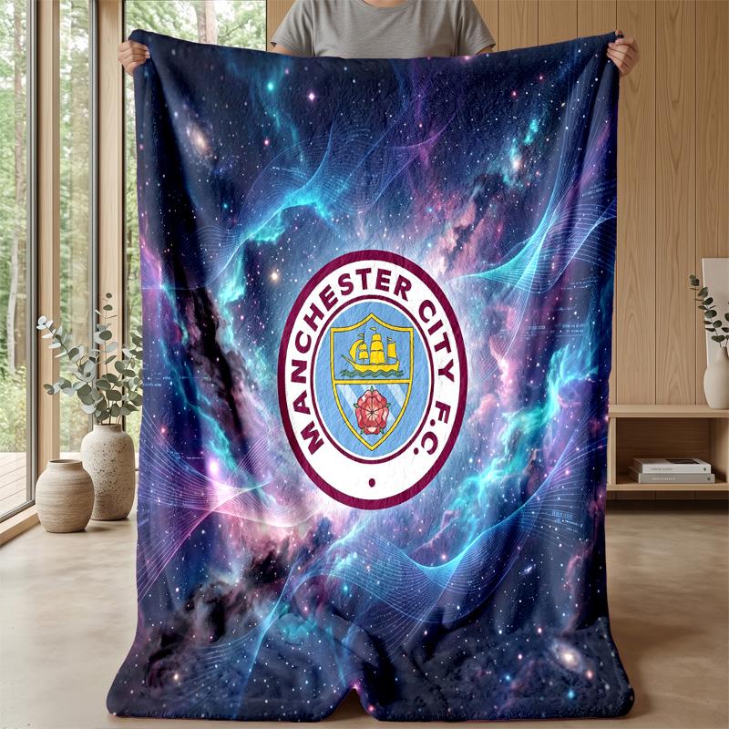 Manchester City Theme Blanket Soft Flannel Blanket Plush Throw Blanket Cozy Sofa Bed Blanket for Home Decor