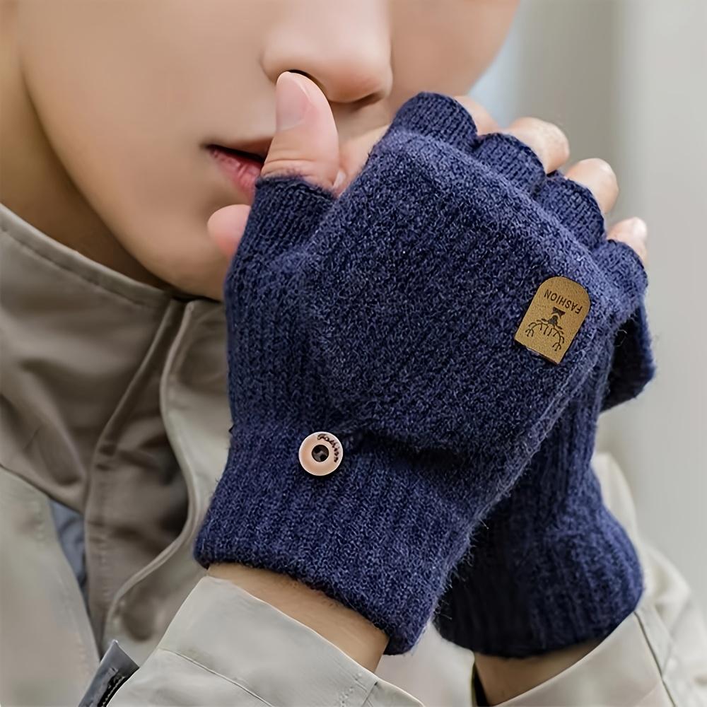 1 Paire de Gants Cachemire Coquille pour Homme & Femme - Gants Tricotés Chauds Demi-Doigts Tactiles avec Coupe Élastique, Lavables en Machine, Idéaux pour le Cyclisme