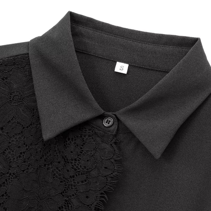 Kaslead New Arrival Women's Clothing Fashion Style Fashion All-Match Color Matching Lace Long Sleeves Lapel Shirt 9372572