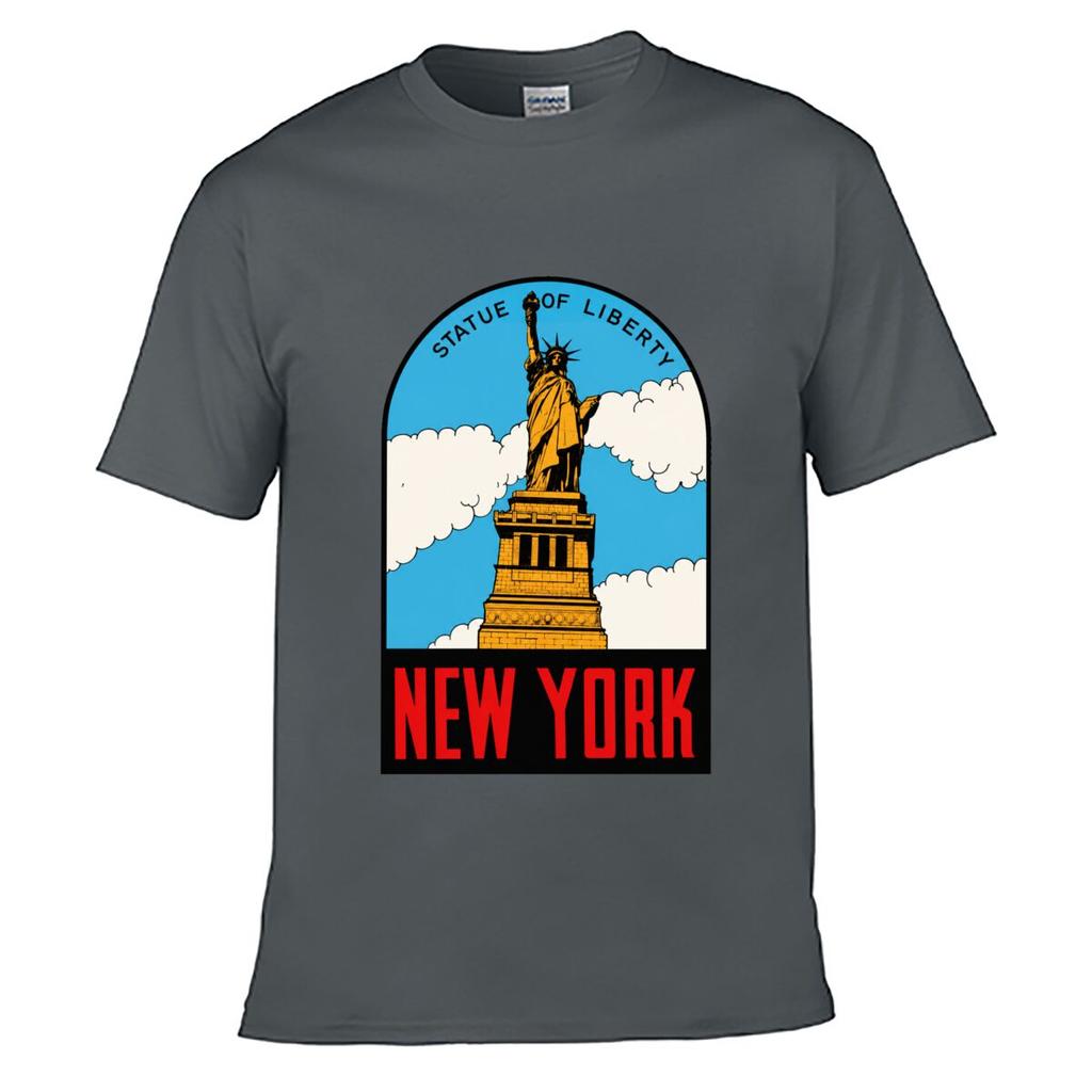 Statue Of Liberty New York Clouds Skyline Art Loose Vintage Distressed Washed Casual Tee