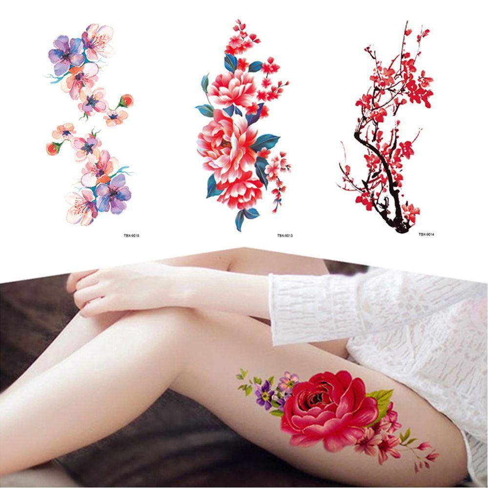 Rose Fashion 3D Girl Waterproof Water Transfer Flowers Makeup Fake Tattoos Temporary Tattoo Stickers Body Art Arm Leg Art