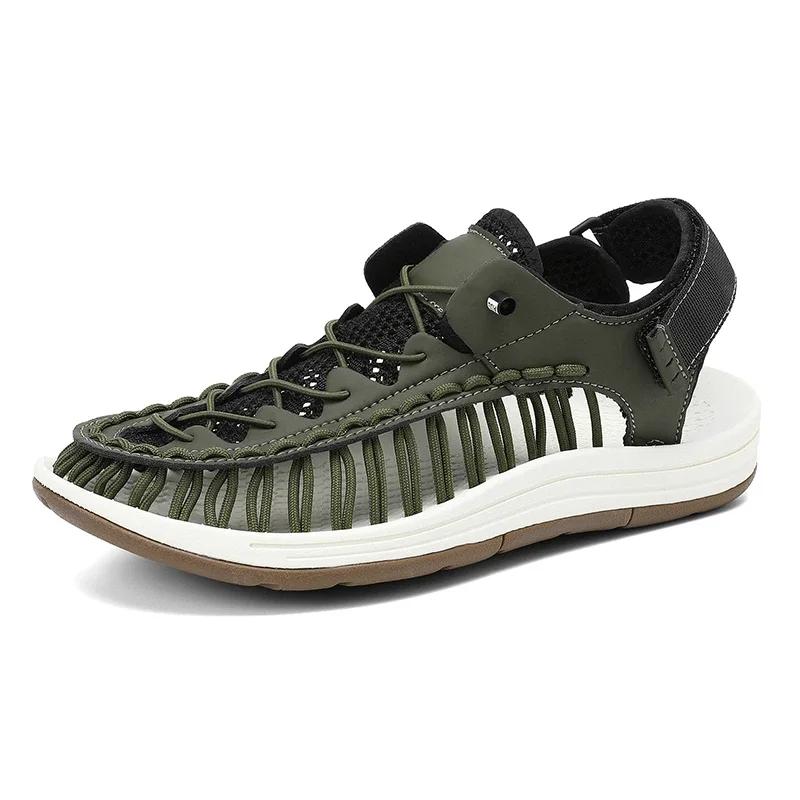 

Summer New Sandals Men s Brand Designer Fashion Casual Outdoor Waders Large Size Hand-woven High Quality Beach Sandals For Men 45 зелений