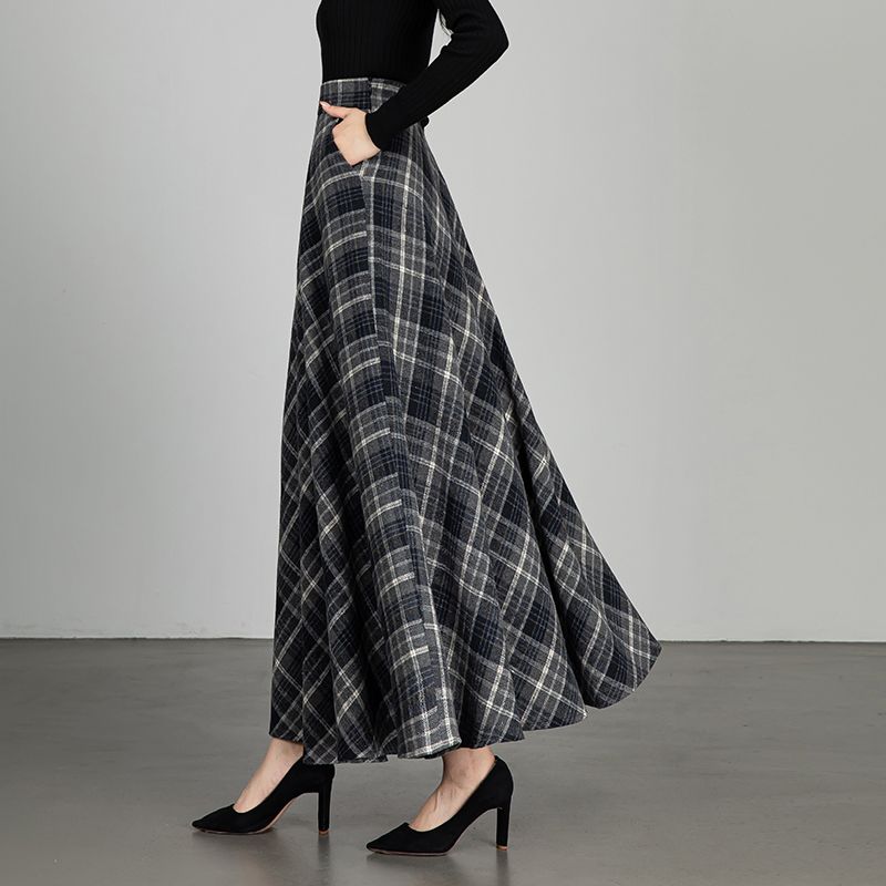Otoño e InviernoNovedadfalda EleganteLargaCintura Altaforma AfaldaDobladillo AmplioFalda Larga para Mujer Heattech