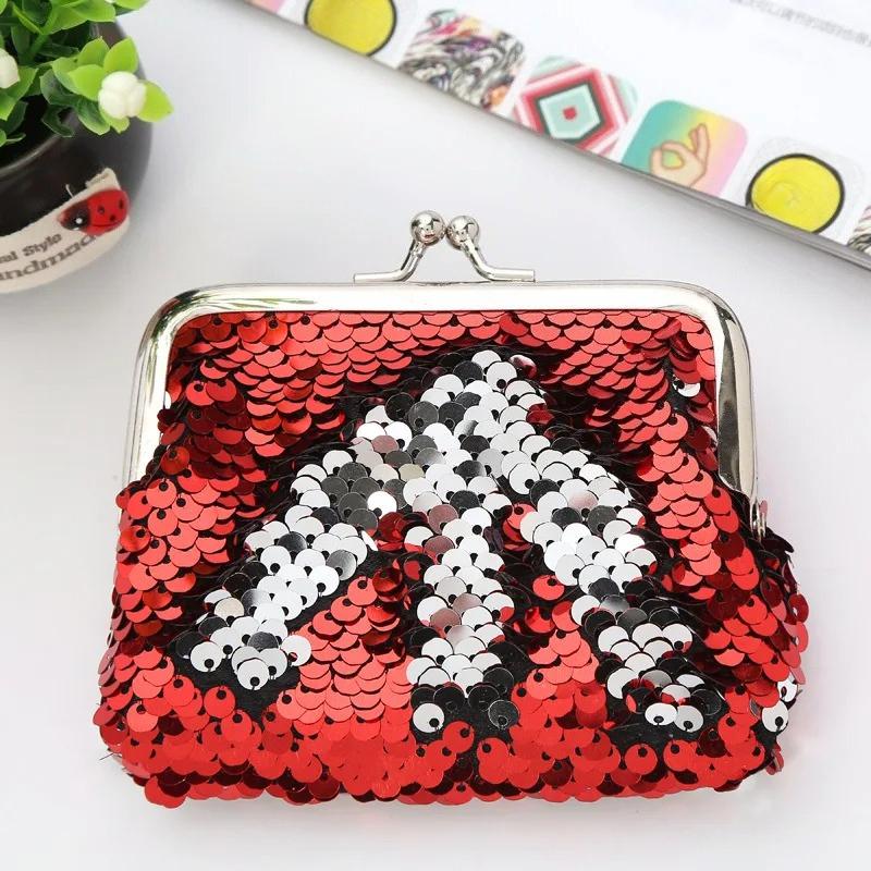 Sequins Mini Wallet Portable Clip Coin Purse with Zipper Cute Small Bag for Earphone Cable & Lipstick Storage
