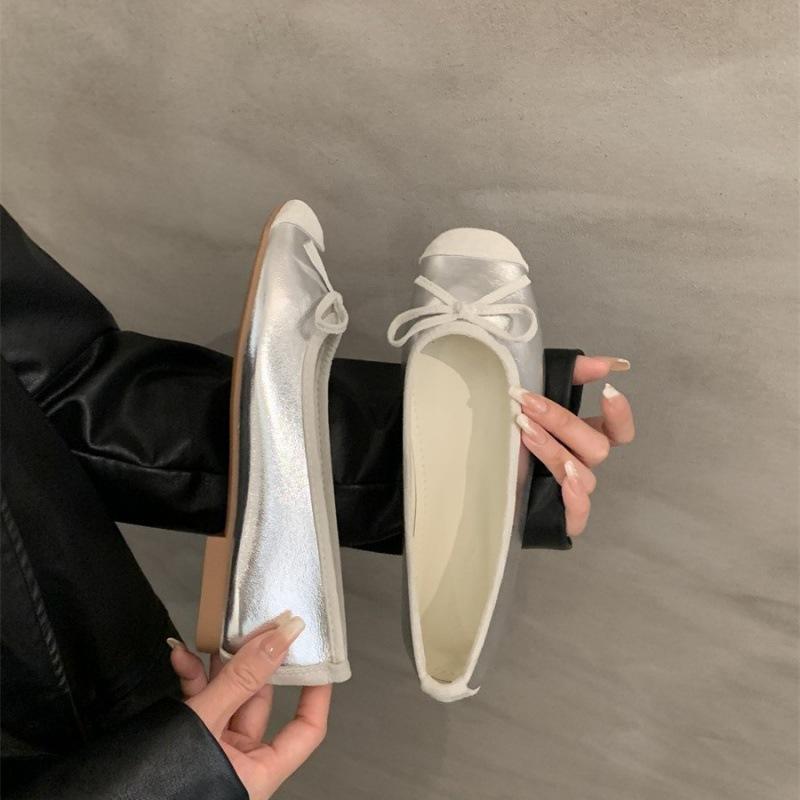 2025 spring and autumn new single shoes gentle wind fairy shoes light mouth bow soft flat bottom one pedal ladyshoes