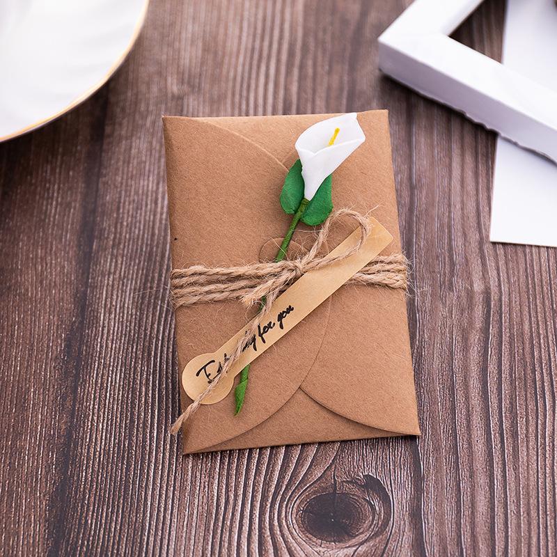 5 шт. мини-конверт винтажный DIY крафт-бумага пригласительная открытка с модными сухими цветами ручной работы на свадьбу