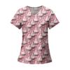 Women's Fashion Printed Short Sleeve V Neck Pattern Tops Pocket Working T-shirts
