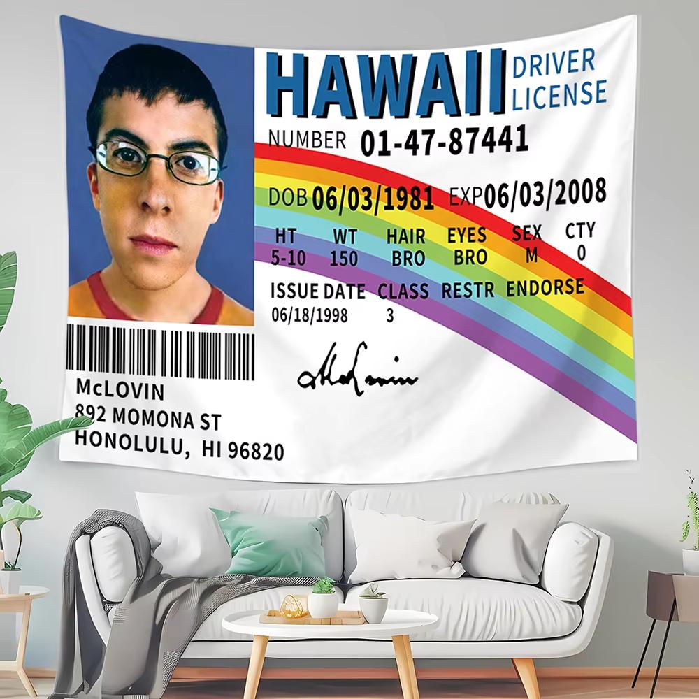 Funny Hawaii Driver License Tapestry Flat Print Rainbow Id Card Wall Hanging For College Dorm Room Decor Meme Humor Poster