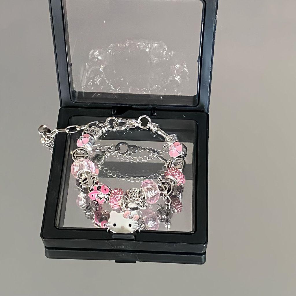 Braccialetto con Perline a Forma di Cuore Hello Kitty con Cristalli Scintillanti per Donne e Ragazze