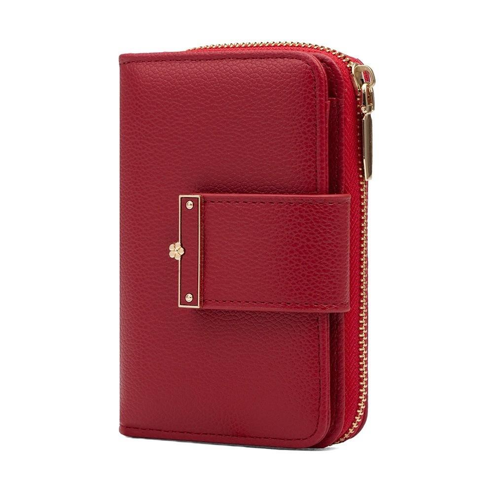 Portable Solid Color Wallet Multiple Card Anti-splash Water Women Card Bag Polyester Fashion Zipper Leather Purse for Mom