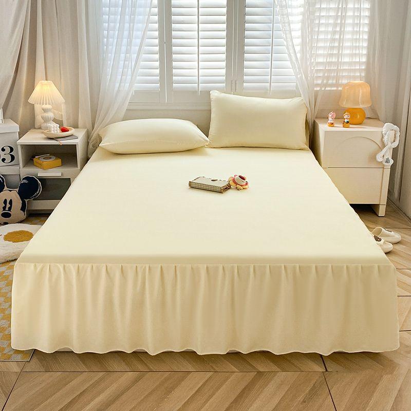 New Solid Color Sanding Bed Skirt Pillowcase Three Piece Set of Seasonal Universal Bed Covers Anti Slip Dustproof Sheets Bedding