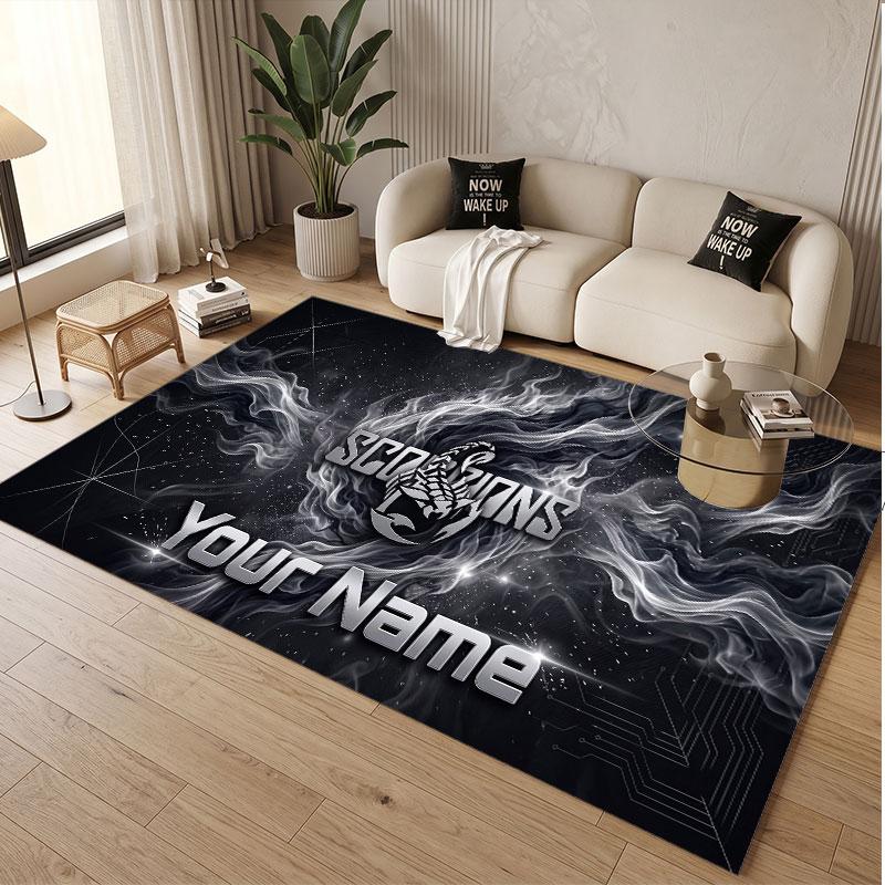 Custom Rug Scorpions Pattern Print Name Text Soft Non‑Slip Floor Carpet for Home Indoor Decoration