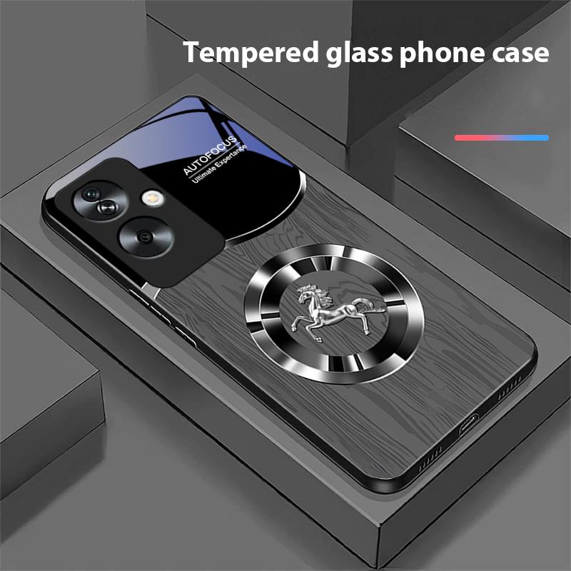 Wood Grain Horse Blue For Oppo A79 5G 58 78 74 60 4G Reno 11F Realme GT 6 11 Note 50 10 C55 X2 Tempered Glass Black Phone Case