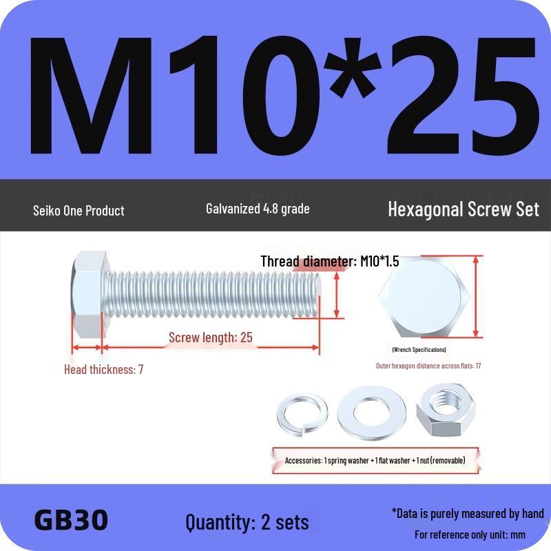 Galvanized Hex Head Bolt & Nut Set - Grade 4.8, Sizes M4 To M30