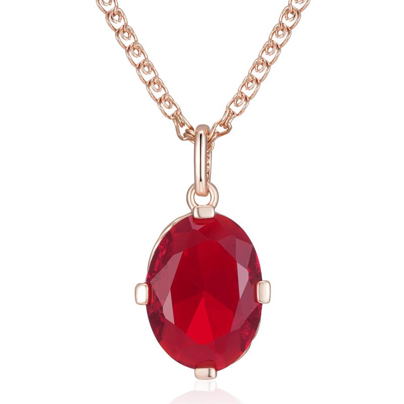 Shiny Oval Red Natural Zircon Pendant Necklace For Women Fashion Rose Gold Color High Quality Daily Fine Jewelry