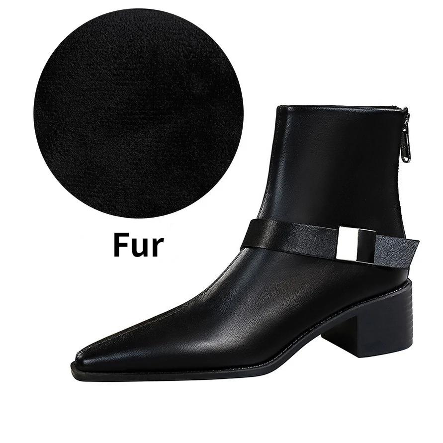 Bigtree Spring Pointed Toe Square High Heels Women Ankle Boots Design Style Fold Belt Buckle Short Booties Shoes Platform Boots
