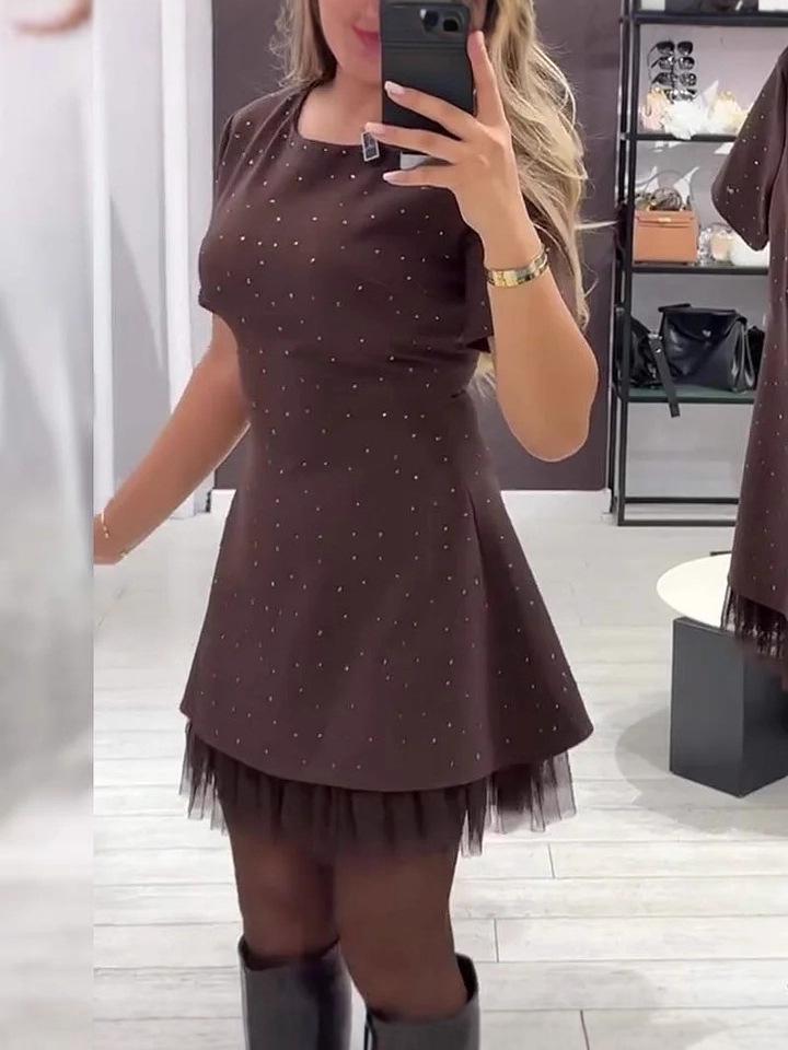 2025 European Rhinestone Mesh Pleated Dress - Spring/Summer Collection