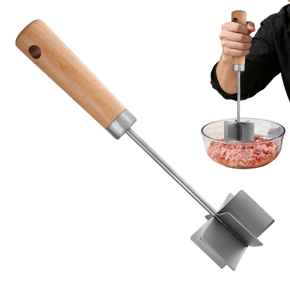 Fleischstampfer Edelstahl Küchenmörser Hackfleischstampfer Mit Holzgriff Zum Kochen Mahlzeitenvorbereitung Hausgemachte Wurstfrikadelle