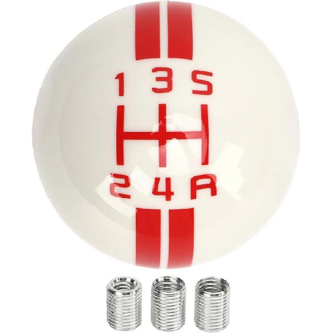 Fydun 5 Speed Round Ball Shift Knob Manual Shifter Lever Stick Head Knob for 1967 to 2018 (White Black) White Red