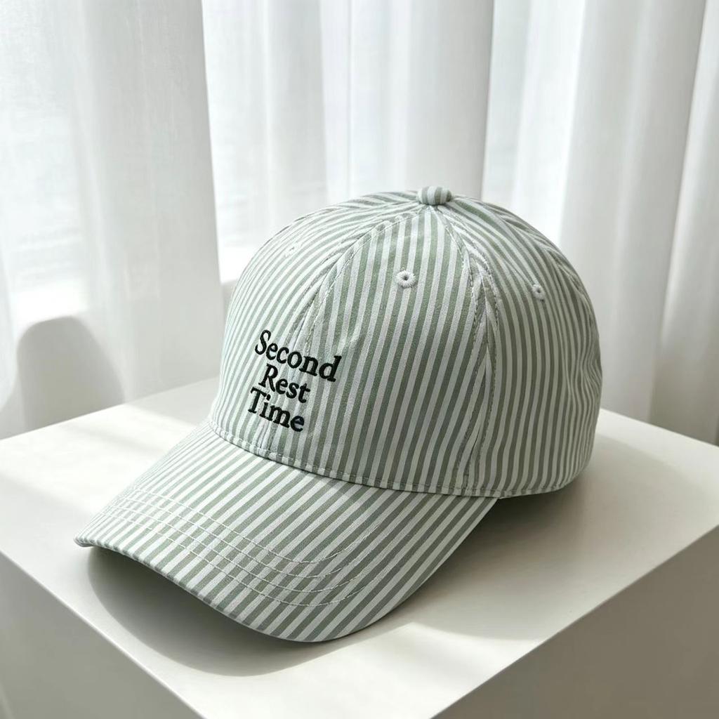 Fresh striped solid color baseball cap for women, spring/summer embroidered letters, face-enhancing small sunshade sun protection baseball cap