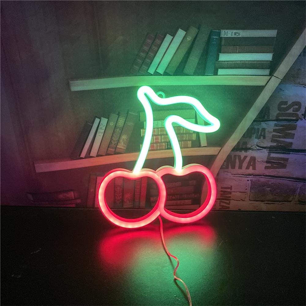 Cherry Neon Sign Lamp with USB or Battery Power Supply, Suitable for Children's Room, Bedroom, Bar, Restaurant, Game Room, Chris