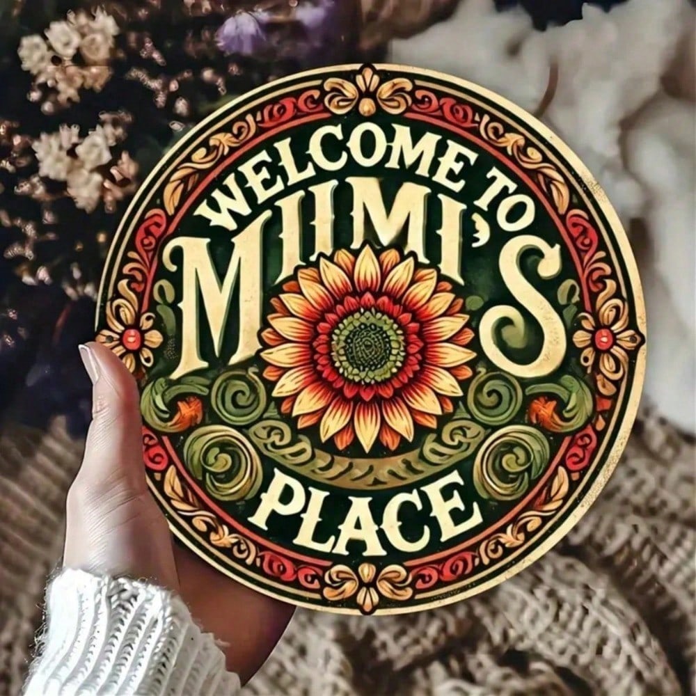 

Metal Wall Art, Round Sunflower Sign Welcome To Mimis Sunshine, Home Gift