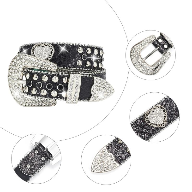 Popular Rhinestones Belt for Women Men Sequined Jeans Pants Belt Hiphop Belt for Shorts Dress Rockers Waist Accessories