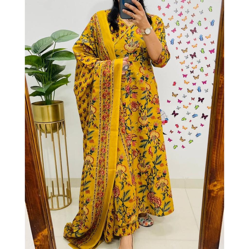 Women Party Wear Top Tunic Kurti Pant Dupatta Set Indian Designer Anarkali Suit VF-3002