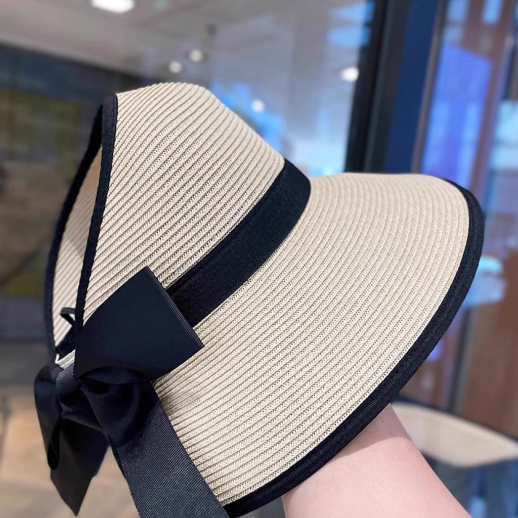 Women's Summer Straw Sun Hat, Wide Brim Foldable Beach Cap with Open Top Design for Outdoor Use, New Style, Sun Protection