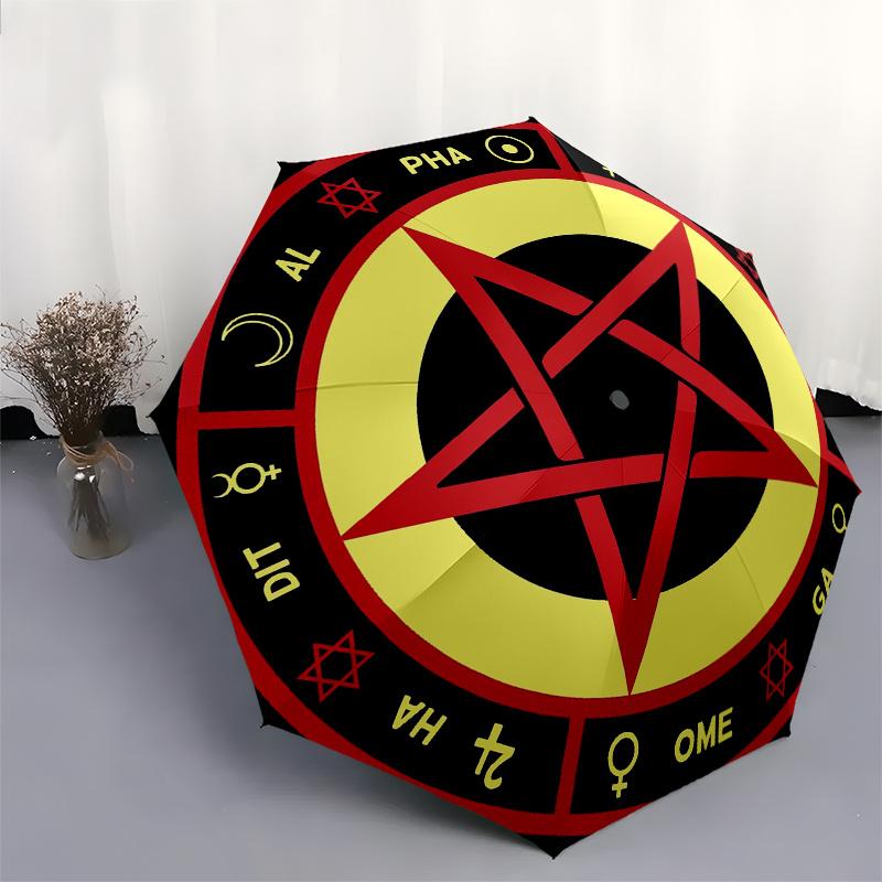 Pentagramm Symbol Aufkleber Mystisch Wicca Heidnisch Okkult Magie Dekorativ Wasserdicht Tragbar 3-fach Kompakter Regenschirm für Mich
