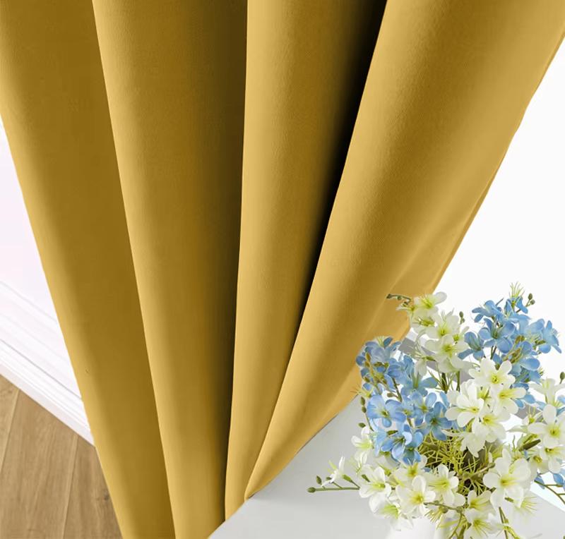 90% Thick Blackout Curtain With Rings And Grommets, Honey Mustard Yellow, 140X250