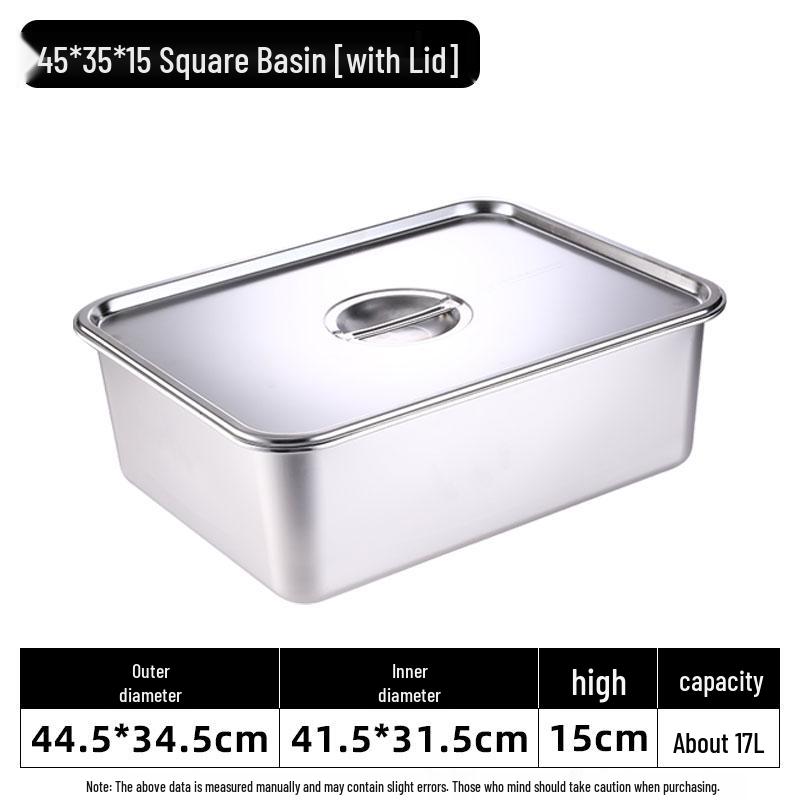 Deepened Stainless Steel Square Basin with Oil Draining Rack & Lid
