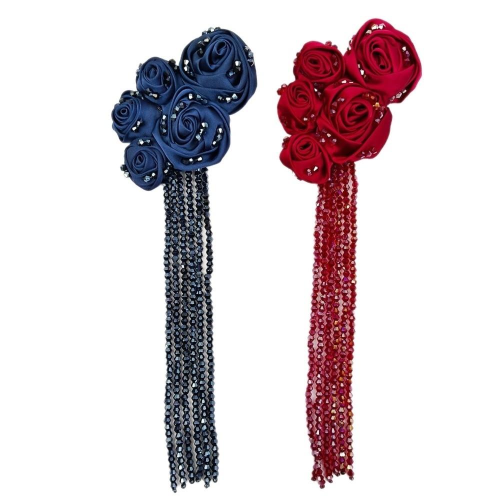 Crystal Beads DIY Decor Accessories Tassel Details 3D Fabric Flowers For Dress