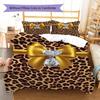 Leopard Bow Pattern Bedding Quilt Set Quilt Cover Pillowcase Home Decoration Gift (1 * duvet cover + 2 * pillowcase, without core)