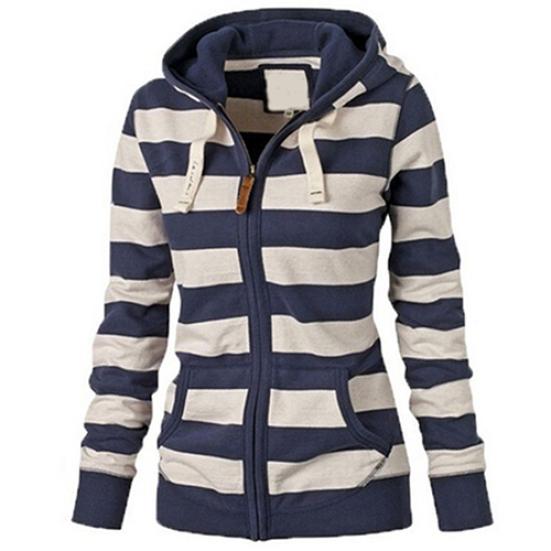 

Женская осенняя повседневная полосатая толстовка с капюшоном на молнии и шнурке, джемпер, куртка с капюшоном, пальто XL серый