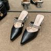 Fashion pointed high heels summer new thick heel solid color rhinestone sandals daily casual lady bag head slippers