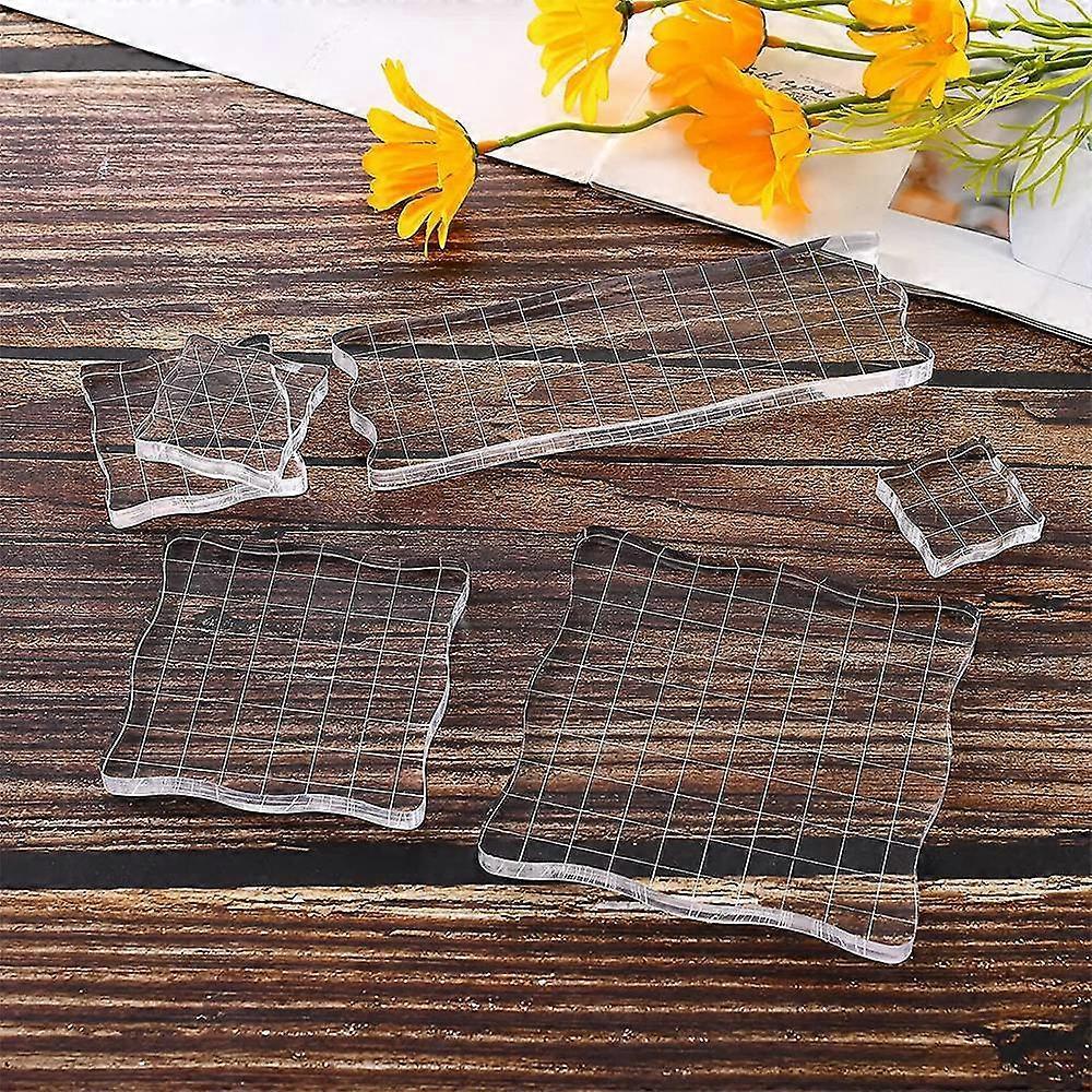 7 Pieces Clear Stamp Blocks, Acrylic Stamping Blocks Tools Set with Grid for Scrapbooking Crafts, C