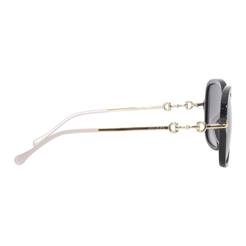 Gucci Horsebit Women's Sunglasses Square Frame Plate Sunglasses Grey Lenses Black Frame Black