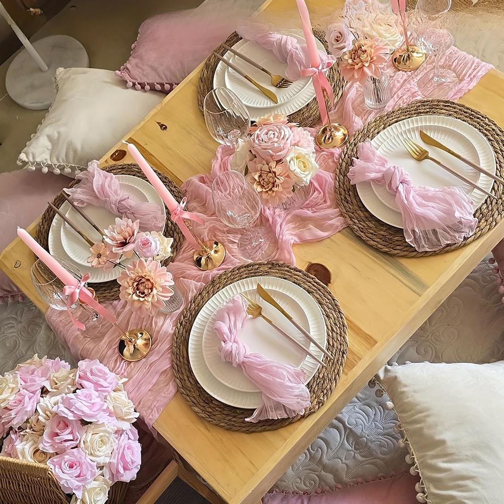 Sada stolního běhounu a ubrousků z gázy Boho Rustikální zmačkaná dekorace pro svatbu, narozeninovou oslavu, jídelní stůl