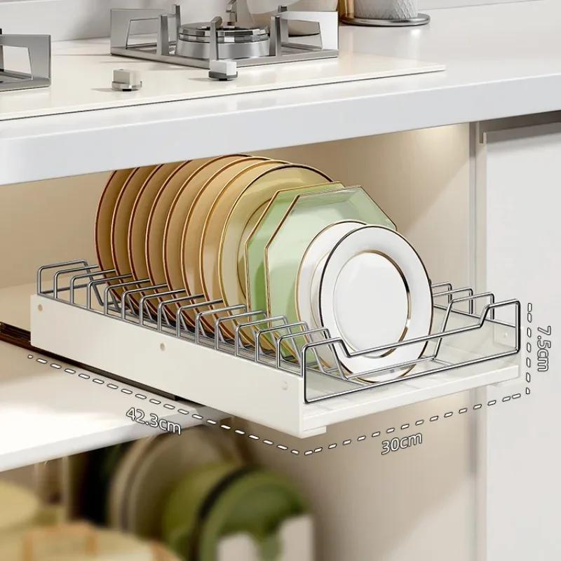 

Pull-out Kitchen Storage Rack with Slide Rails Drawer Type Bowl Dish Storage Rack Spice Box Storage Rack Cabinets Organizer білий