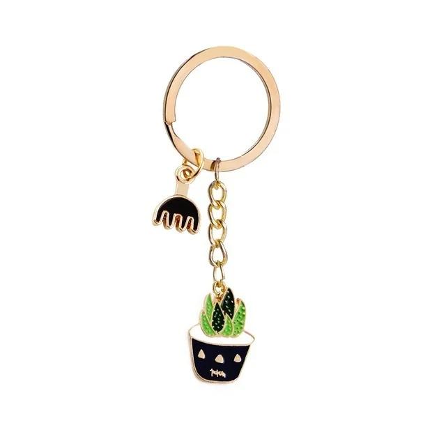Womens Succulent Potted Plant Keychain Beach Style Hat Garden Succulent Cactus Plant Keychain Zinc Alloy Oil Drop Pendant Gift