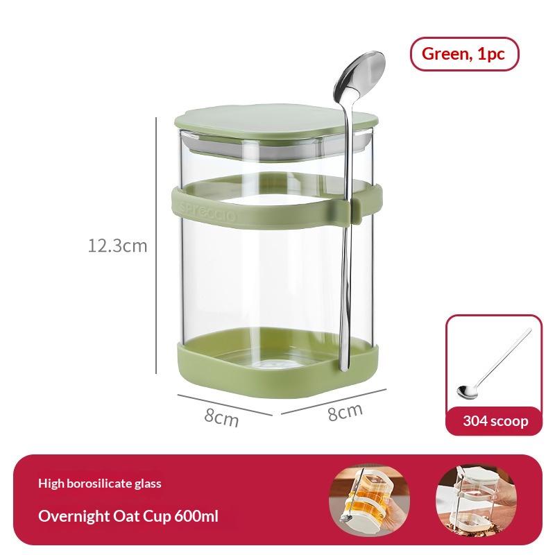 

Portable Glass Breakfast Special Cup Overnight Oat Cup with Lid and Spoon Milkshake Soaked Cereal Fruit Yogurt Bowl 600ml