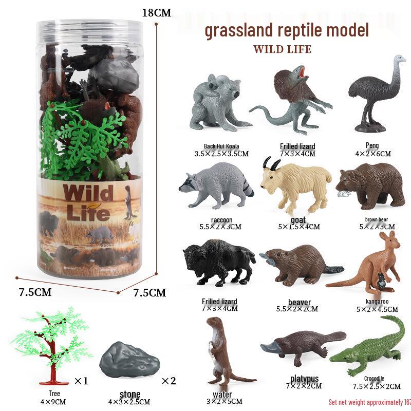 Wild Jungle Animal Models: Mini Pig, Deer, Fox, Squirrel, Elk & Raccoon Toys
