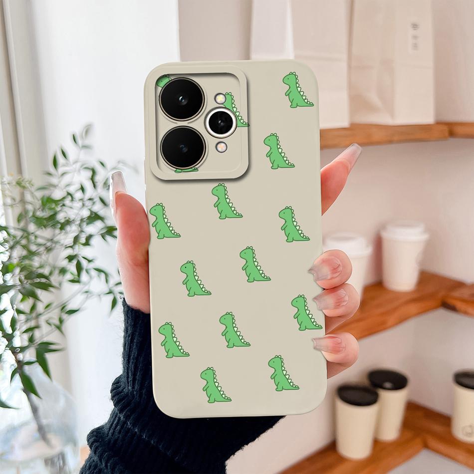Cartoon Case For Realme 15 Pro Cute Dinosaur Liquid Silicone Lens Protection Back Cover Soft Phone Cases For Realme 15Pro 5G