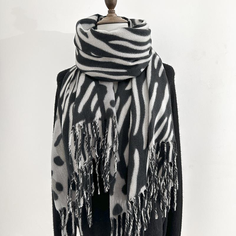 Autumn Winter Women Knitted Scarf Headscarf Lady Casual Retro Leopard Print Tassel Warm Scarve Mujer Foulard Long Wrap Shawl New