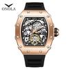 ONOLA Automatic Movement New 3854 Tourbillon Waterproof Silicone Strap Tonneau Mechanical Watches for Men Relogio Masculino