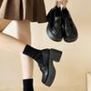 Black Round Head Small Man Increases Height with One Pedal Loafers Women's 2025 New Spring and Autumn British Style Thick-soled Small Leather Shoes