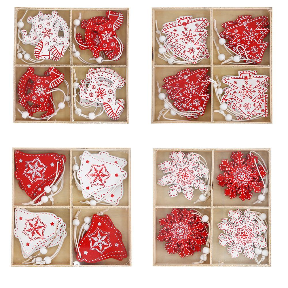 Charming Wooden Christmas Ornaments Set With Reindeer Snowflakes Bells And Trees