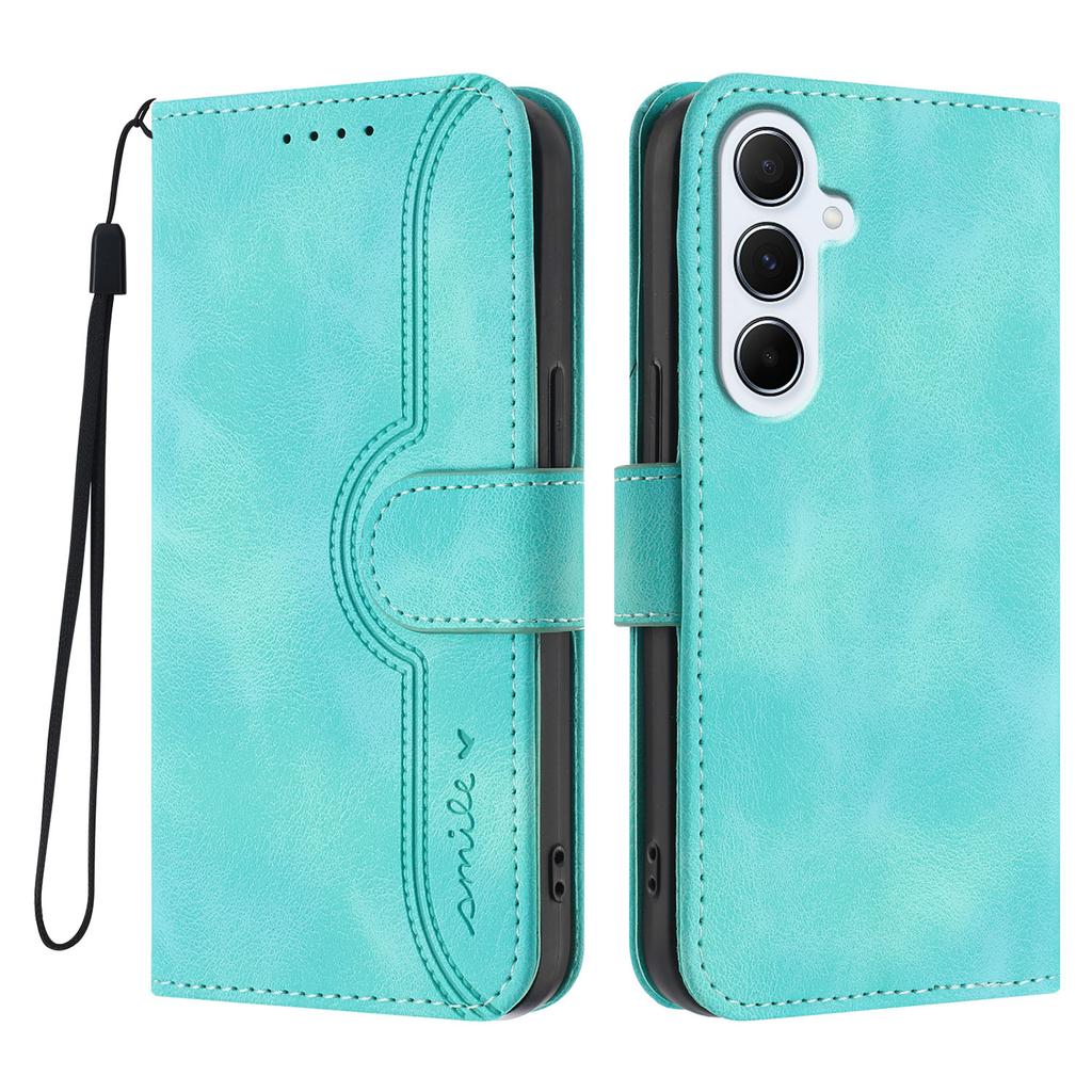 For Samsung Galaxy A56 5G Leather Case Wallet Stand Smile Imprinted Phone Cover with Strap